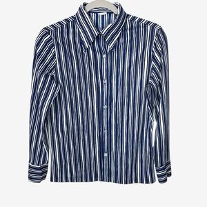 Vintage 90s Office Siren Pinstripe Jersey Top • Shrunken Fitted Button Up